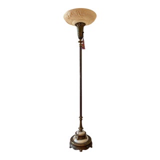 1940s Floor Lamp With Pressed Glass Shade For Sale