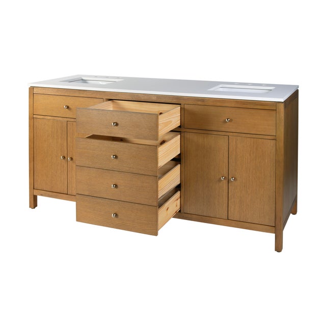 2020s Nora 72 in. W Quartz and Wood Double Sink 4 Drawer Bathroom Vanity Set, Light Natural For Sale - Image 5 of 11