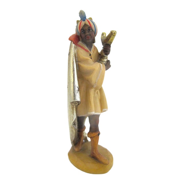 Anri Italy Ulrich Bernardi Black King Caspar Gilt Wood Nativity 4" Figurine For Sale