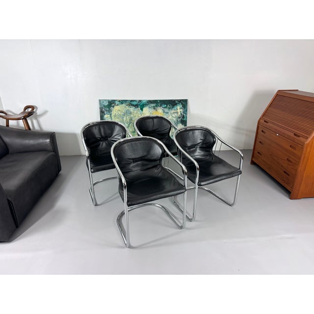 Vintage Cantilever Chair in Leather and Chrome by Gastone Rinaldi for Fasem, 1970s For Sale - Image 10 of 12