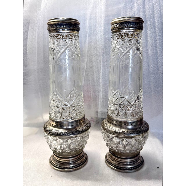 Belgian Silver-Mounted Cut Crystal Vases from Delheid Frères, Brussels, Late 19th Century, Set of 2 For Sale - Image 5 of 5