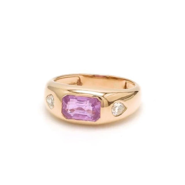 Natural 0.48 cts pink sapphire & 0.10 cts diamond ring in 14k gold For Sale - Image 10 of 18