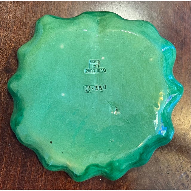 Antique Portuguese Majolica Pottery Green Cabbage or Lettuce Leaf Serving Dish For Sale - Image 11 of 11