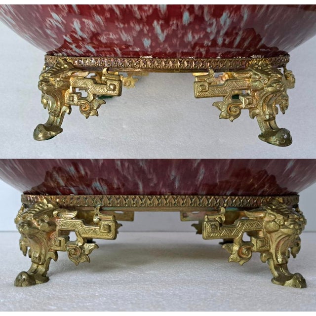 Late 19th Century French Majolica Jardinière With Bronze Dragon Handles For Sale - Image 14 of 15