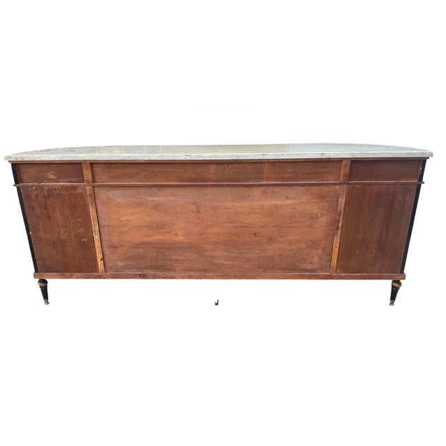 Louis XVI Style Ebonized Enfilade Buffet With Carrara Marble Top Bronze Mounts For Sale - Image 11 of 12
