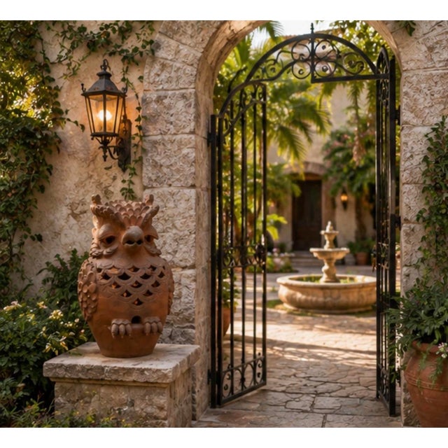 Vintage Italian-Style Terracotta Owl Garden Statue & Lantern For Sale - Image 11 of 12