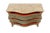 Walnut burl commode with brass hardware and handles and honed travertine top. The classic bombe silhouette is reimagined...