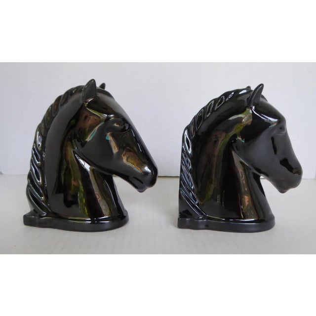 Black American Deco Pair of Ceramic Black Horse Head Bookends by Abingdon Pottery, 1940s For Sale - Image 8 of 11