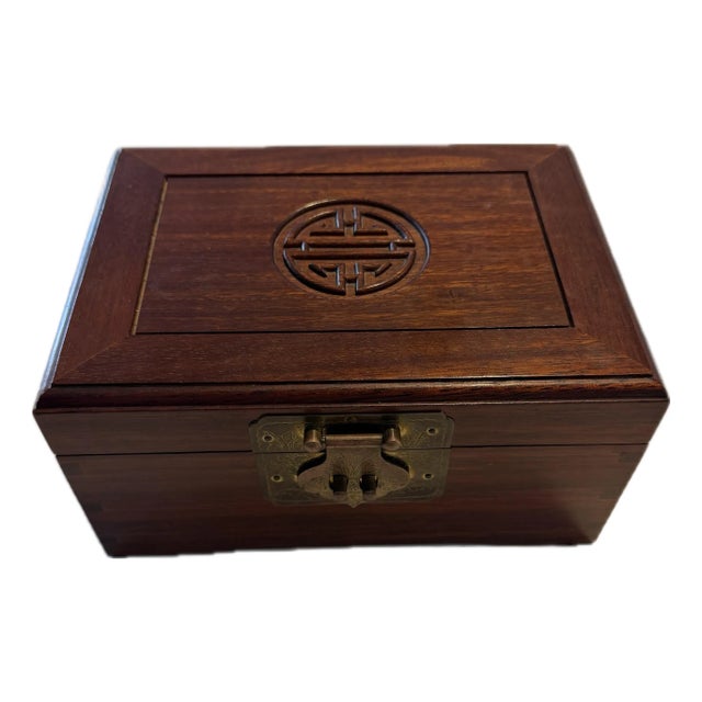 Large Vintage Chinese Chinoiserie Jewelry Box With Ornate Solid Brass Fittings For Sale