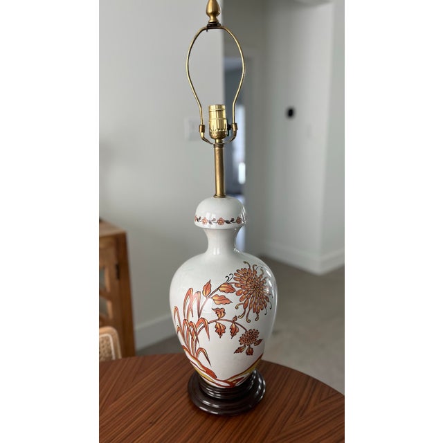 1970s Hand-Painted Ginger Jar Chrysanthemum Lamp For Sale - Image 10 of 11
