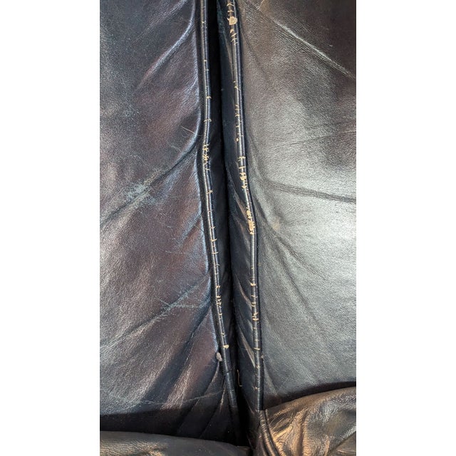 Hancock & Moore English Style Austin High Back Blue Leather Library Sofa Couch For Sale - Image 12 of 12