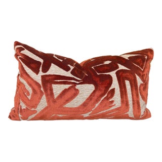Designer Feather and Down Tan and Raised Burnt Orange Pillow For Sale