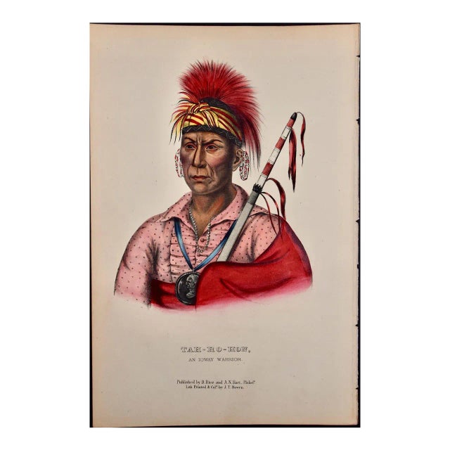 Tah-Ro-Hon, an Ioway Warrior: Original Hand-Colored McKenney & Hall Lithograph, 1848 For Sale