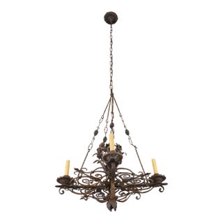 Early 20th Century Restored Antique French Wrought Iron Chandelier For Sale