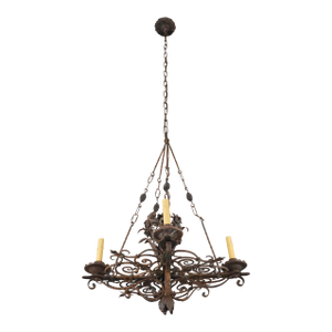 Early 20th Century Restored Antique French Wrought Iron Chandelier