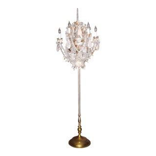 71" Opulent & Monumental 1920's French Louis XV Versailles Palace Rock Crystal 9 Light Torchiere/ Floor Lamp For Sale