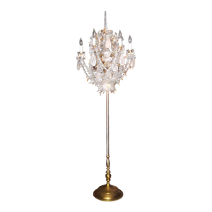 71" Opulent & Monumental 1920's French Louis XV Versailles Palace Rock Crystal 9 Light Torchiere/ Floor Lamp