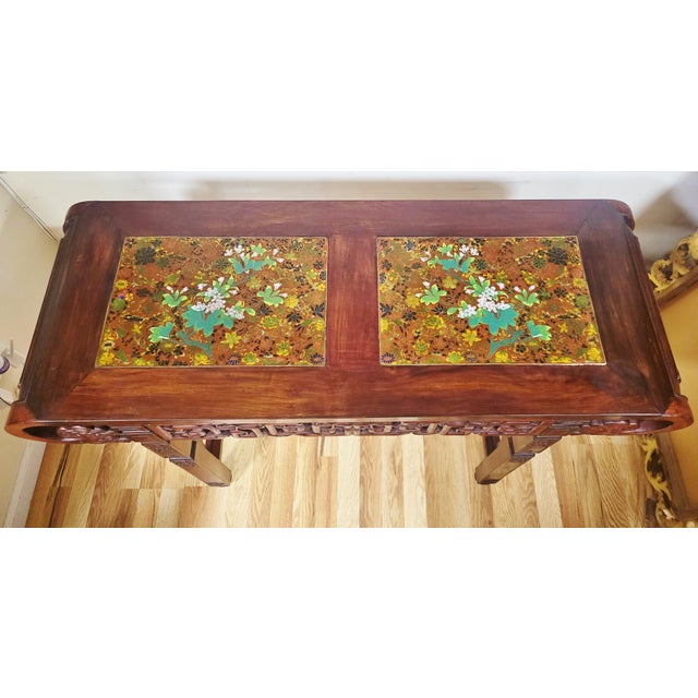 Vintage 20th C Chinese Teakwood & Cloisonne Panel Altar Console Table For Sale - Image 14 of 16