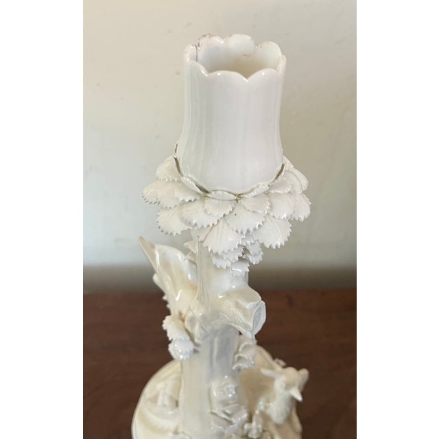 Antique 18th Century Derby Porcelain Blanc De Chine Candlestick Holder Faux Bois Tree Form Stem With a Goat For Sale - Image 9 of 17