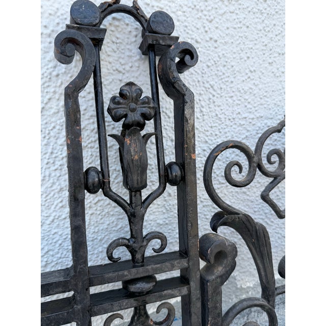 Pair of Antique 1920’s Wrought Iron Pedestrian Garden Gates For Sale - Image 4 of 12