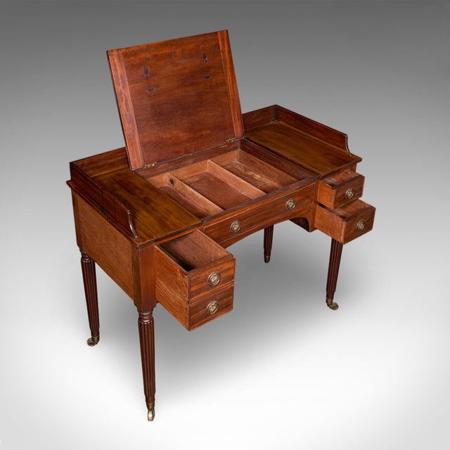 Brown Antique Writing Table, English, Kneehole Desk, Home Office, Study, Regency, 1820 For Sale - Image 8 of 12