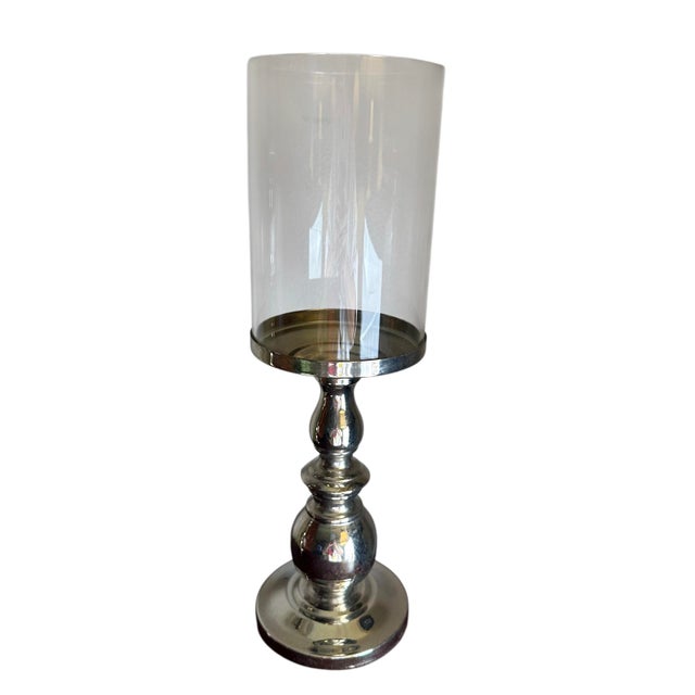 Towle Silversmiths Vintage Towle Chrome-Plated Metal Candle Holders With Hurricane Glass Shades - A Set of 3 For Sale - Image 4 of 12