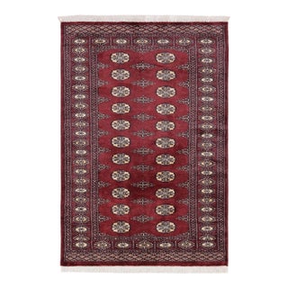 Tribal Bokhara Maroon/Gray Hand Knotted Wool Rug For Sale