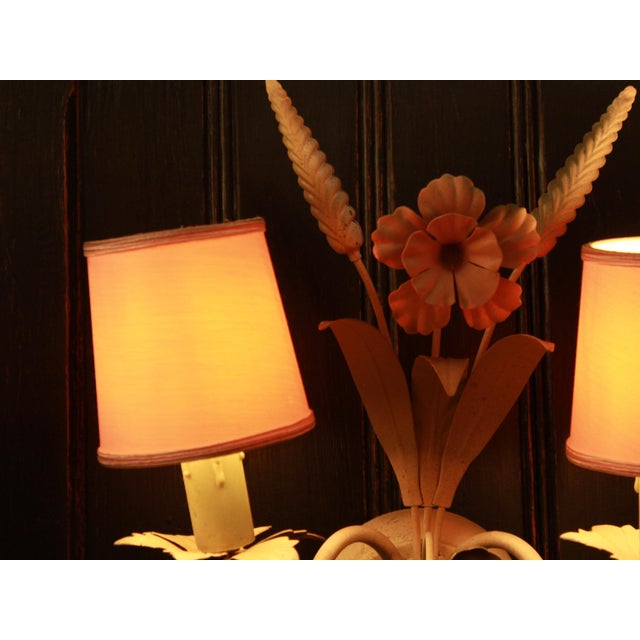 Vintage Floral Two-Light Wall Sconce, 1970s For Sale - Image 3 of 5
