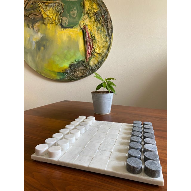 Stone Minimalist Modernist Carved Marble Checker Board Set For Sale - Image 7 of 12