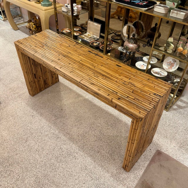 1970's Gabriella Crespi Style Bamboo Console Table For Sale - Image 10 of 12