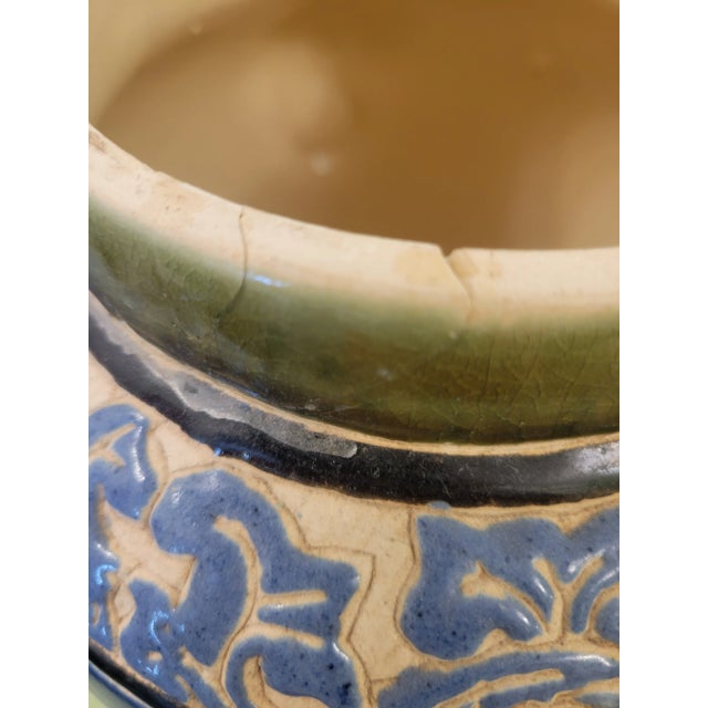 Vintage Navy Blue and White, Green Clay Fired Foo Dog Italian Floral Ginger Jar Decor For Sale - Image 11 of 11