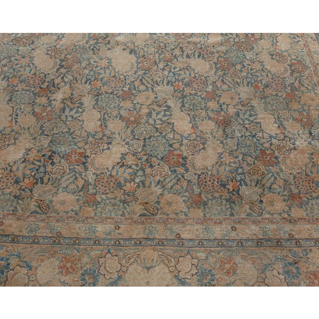 Textile Authentic Persian Tabriz Beige Blue Handmade Wool Rug For Sale - Image 7 of 8