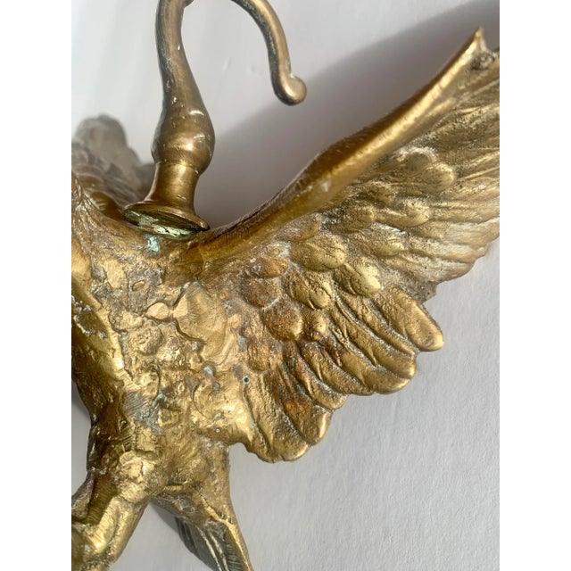 Metal Rare Vintage Solid Cast Brass Eagle Fireplace Flue/Damper Pull With 2 Hooks For Sale - Image 7 of 12