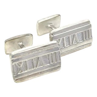 1990s Pair of Tiffany & Co Estate "Atlas" Cufflinks Sterling Silver 9.43 Grams For Sale