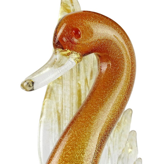 Mid-Century Modern Salviati Murano Vintage Orange White Gold Flecks Italian Art Glass Flying Bird Duck Sculpture For Sale - Image 3 of 6