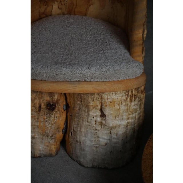 Mid-Century Swedish Brutalist Stump Chair in Wood & Lambswool Seat, 1960s For Sale - Image 6 of 13