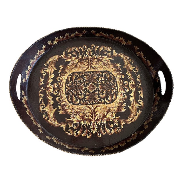 Circa 2000 John-Richard Nicely-Sized “Late Regency-Style” Metal Tôle Two-Handled Tray For Sale