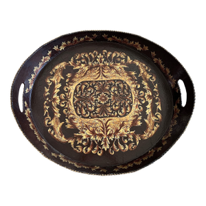 Circa 2000 John-Richard Nicely-Sized “Late Regency-Style” Metal Tôle Two-Handled Tray