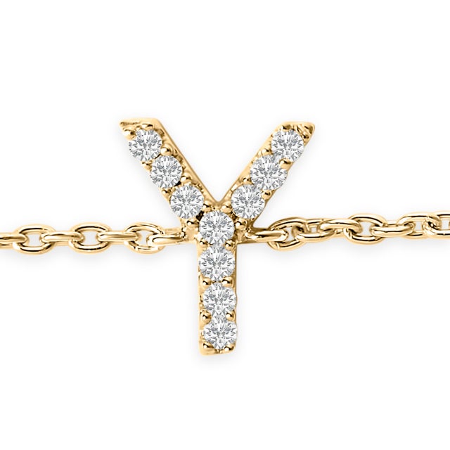 Contemporary 10K Yellow Gold Diamond Accent "Y" Initial Charm and Link Bracelet For Sale - Image 3 of 6