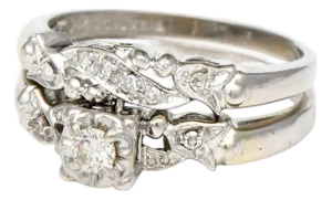 14KW Retro Modern Diamond Bridal Set Ring, size 7.75