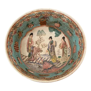 Vintage Hand Painted Famille Rose Porcelain Serving Bowl