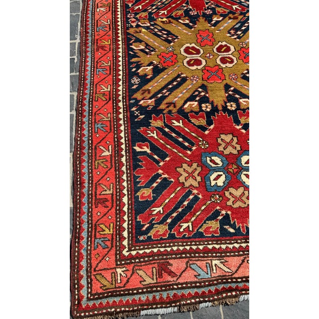 Antique Starburst Design Kazak Rug 4'3" X 9'10" For Sale - Image 4 of 6