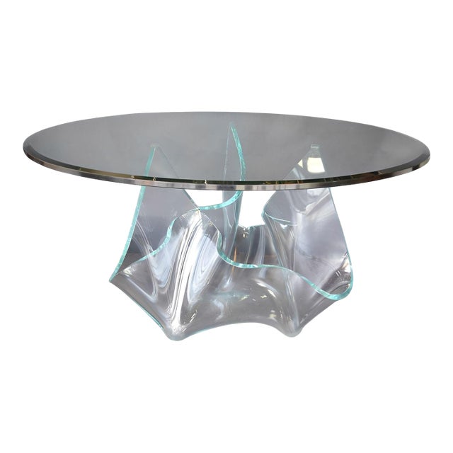 Handmade Italian Handkerchief Glass Base Center Table, 1970's. For Sale