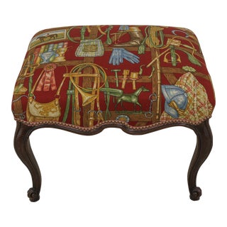 French Style Equestrian Print Upholstered Ottoman or Bench For Sale