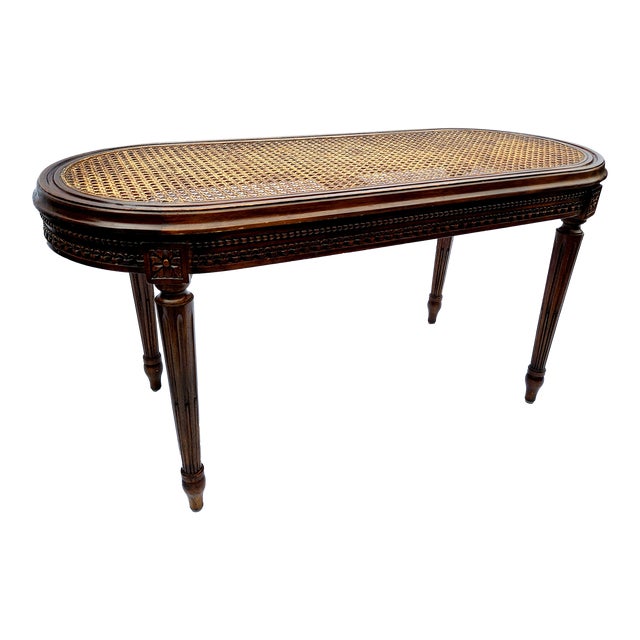 Antique French Walnut Caned Bench - Circa 1900 For Sale