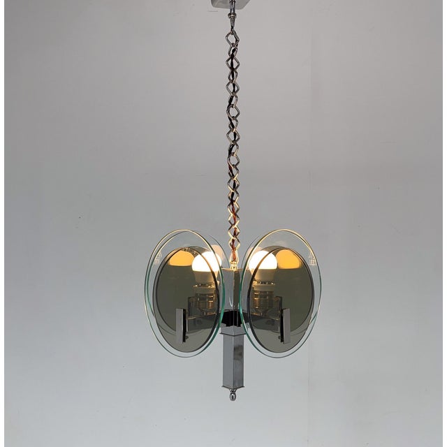Art Deco Chrome & Glass Chandelier, 1920s For Sale - Image 9 of 15