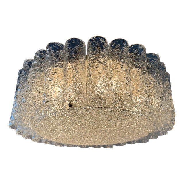 Vintage German Ice Glass Ceiling Lamp from Doria Leuchten, Germany, 1970s For Sale