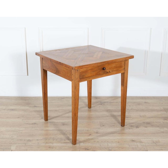 Wood 19th Century Walnut Side Table with Geometric Parquetry Top and Drawer For Sale - Image 7 of 11