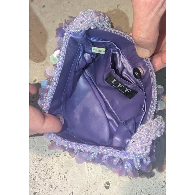 1990s '90s Intricate Purple Lavender Glass Beads and Acrylic Smaller Purse Iff Brand For Sale - Image 5 of 5