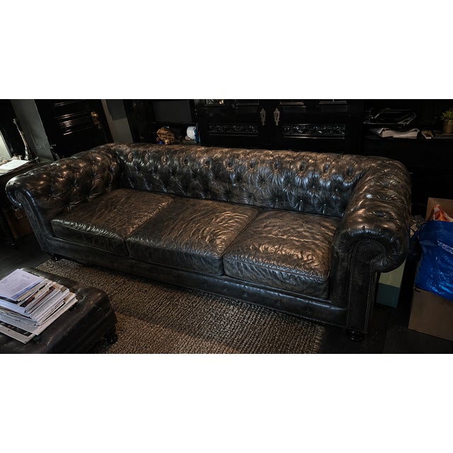 Animal Skin Pair of Restoration Hardware Kensington 96" Down-Filled Leather Sofas – Glove Leather For Sale - Image 7 of 7